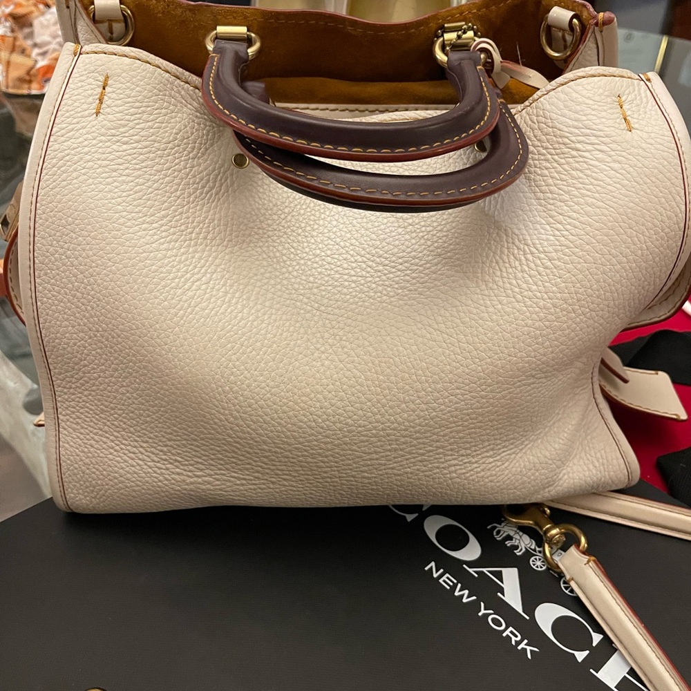 Coach 1941 Rogue 38124 Chalk Natural Pebble Leather with Oxblood, Suede Lining - Picture 8 of 12